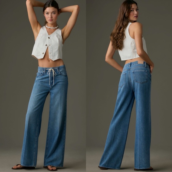 PAIGE Zoe High-Rise Tie-Waist Wide- Leg Jeans Alaya Size 31 $249